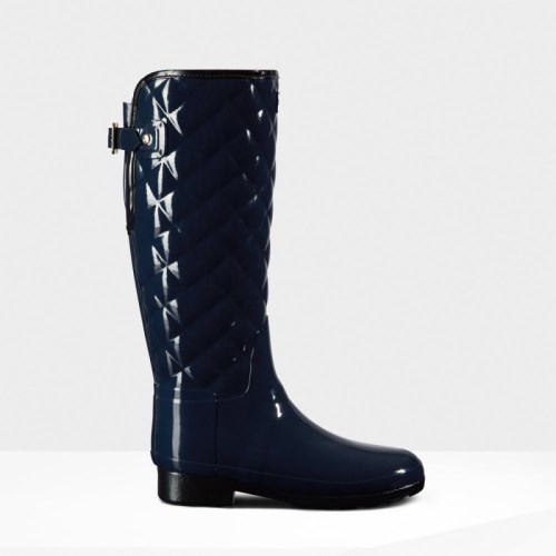 Hunter Refined Adjustable Quilted Gloss Tall Rain Boots For Womens - NZ F2517